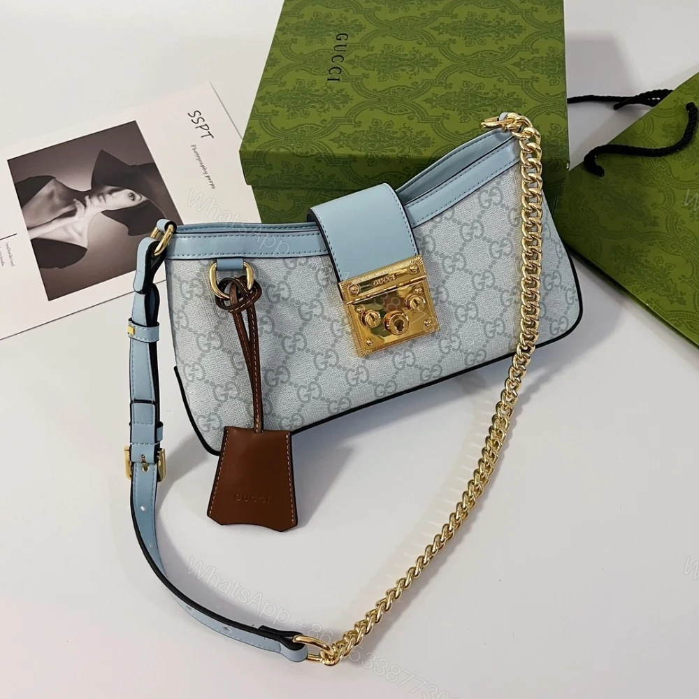 View 2 of Gucci Padlock Small Shoulder Bag GG Supreme Dusty Blue 27Cm 811705 FAD3R 8744