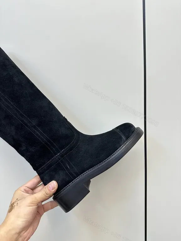 View 9 of Chic Suede Knee-High Boots: Subtle Logo Detailing