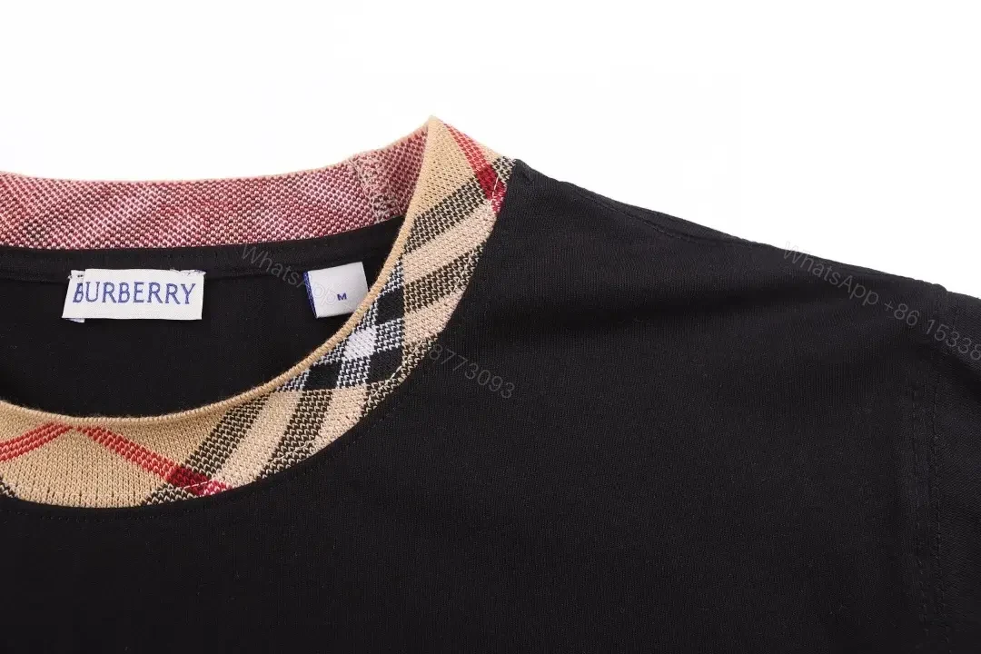 View 6 of Monochrome Essential Tee with Plaid Collar Detail