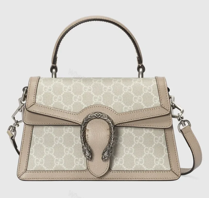 Beige GG Supreme Tote: Tiger-Head Top-Handle Bag — view 1