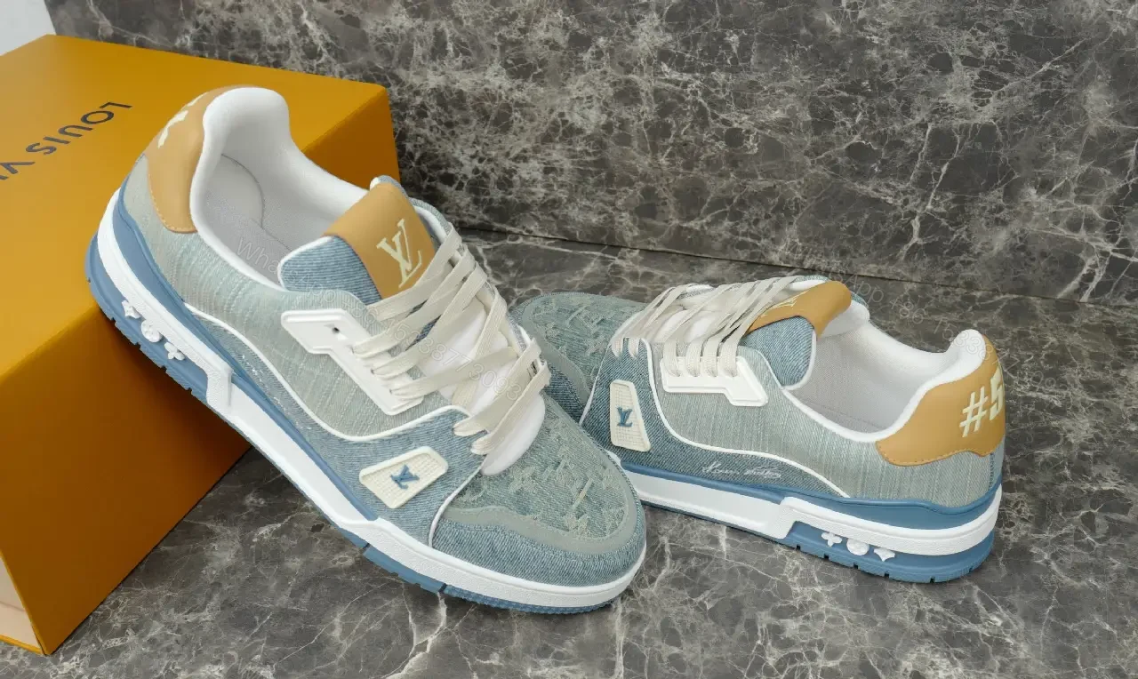 View 3 of Blue-Gray Denim Low-Top Cushioned Sneaker