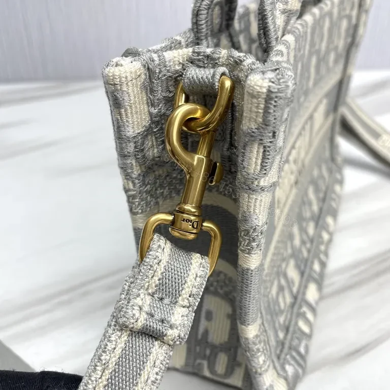 View 3 of Compact Dior Oblique Mini-Tote: Grey Jacquard, Logo Stripe, Premium