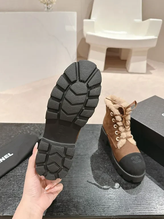 View 5 of Chanel-Inspired Leather Boots with Plush Shearling