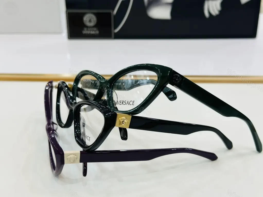 View 3 of Chic Versace Cat-Eye Frames: Luxe Gold Accent Eyewear