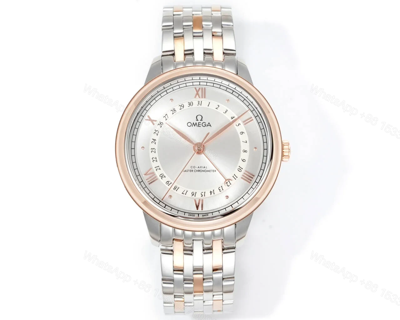 Omega De Ville Prestige Quartz 24.4 Stainless Steel Red Gold MOP Bracelet 424.20.24.60.05.002 — view 1