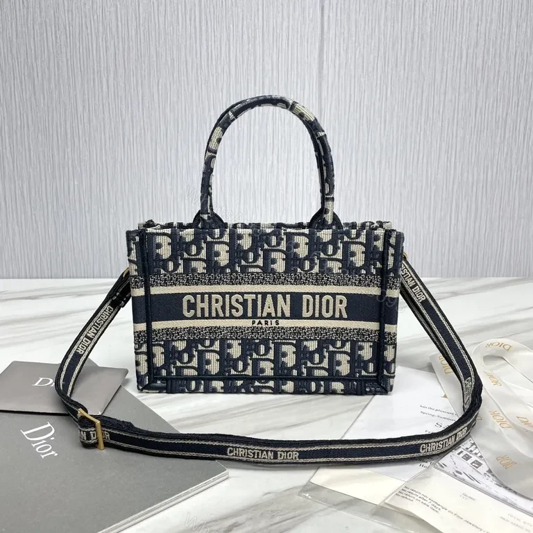 Navy Dior Monogram Tote: Elegant Jacquard, Versatile Style — view 1