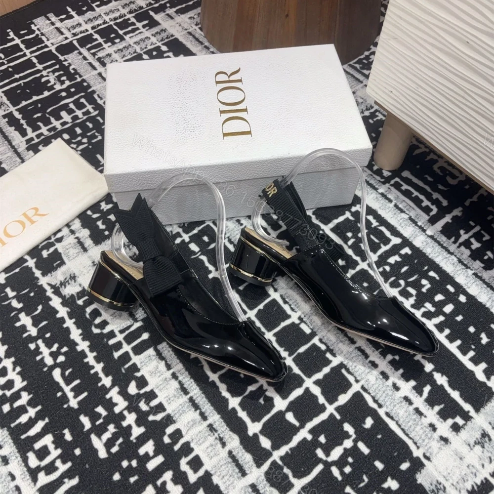 View 8 of 高仿Dior*Miss系列KDV273露跟蝴蝶結矮踭鞋黑色免檢版