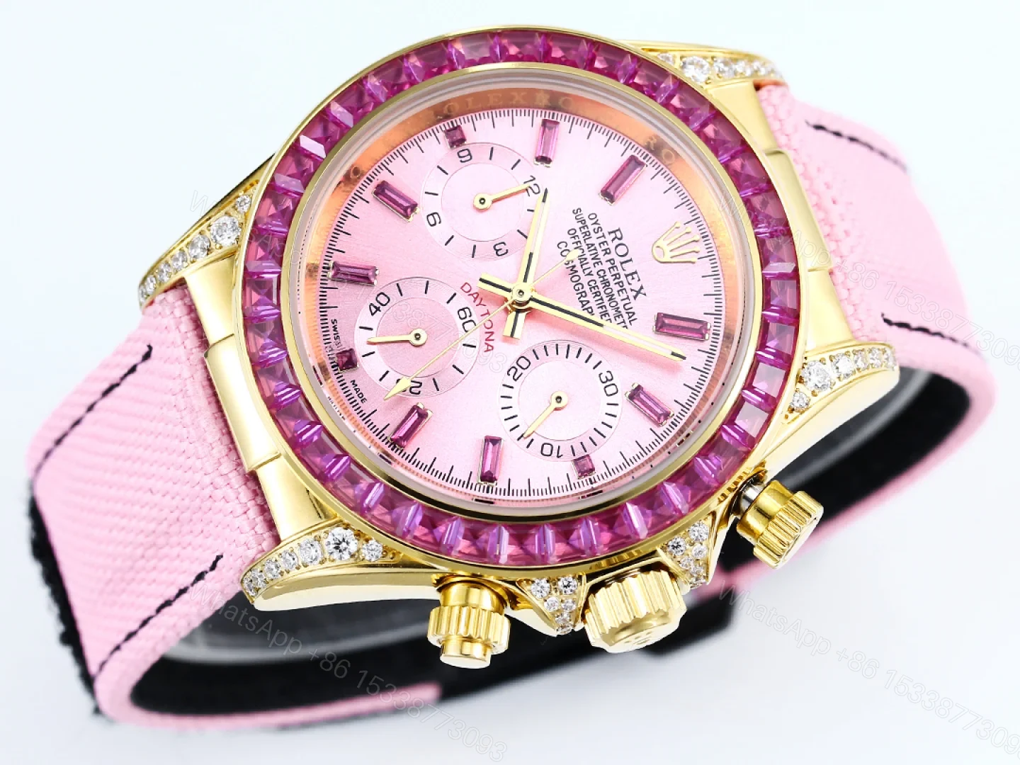 View 5 of Rolex Daytona Pink Ruby Pink Strap Replica 43MM Exclusive Gold Case Edition RG-ROLEX-DAYTONA-PINK-RUBY-PINK-43