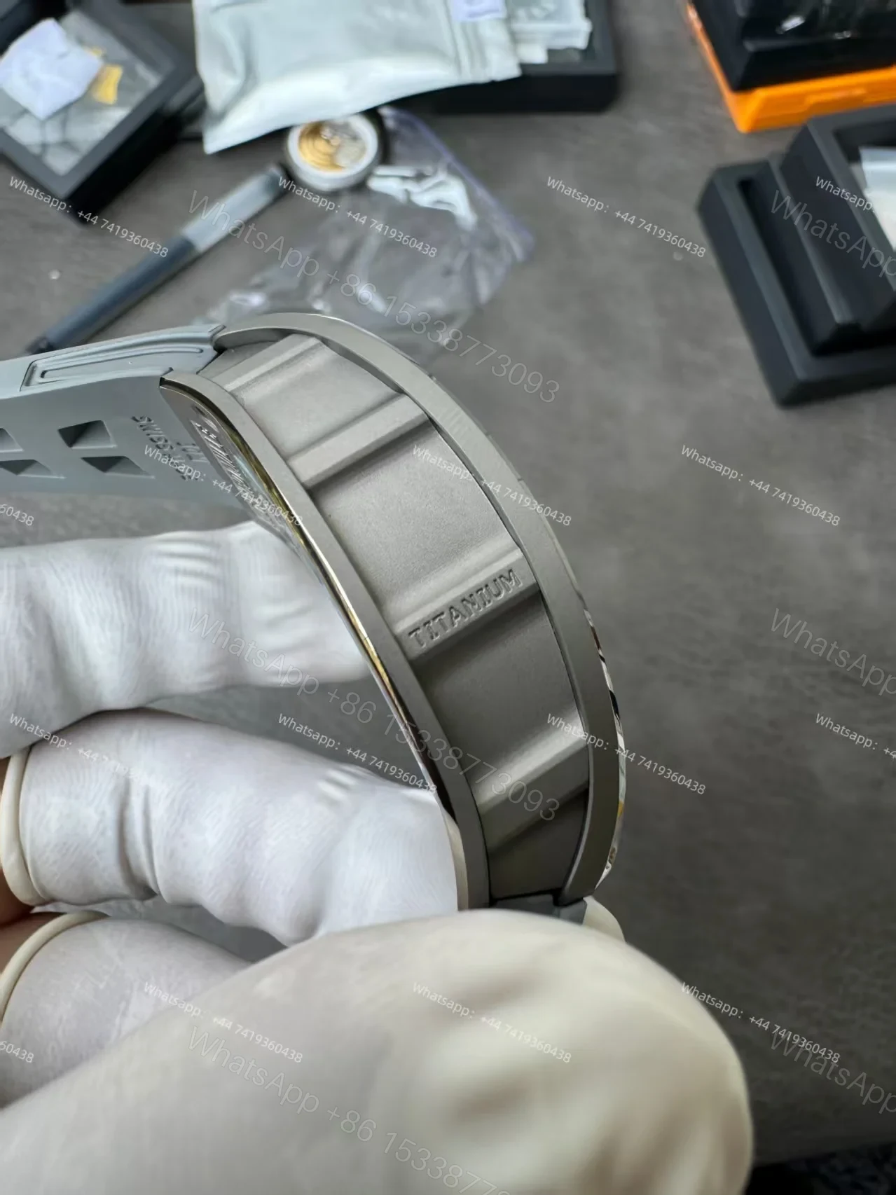 View 12 of Super Clone Richard Mille RM 055 Gray Ceramic Titanium Grey Rubber Strap 1:1 Replica Watch