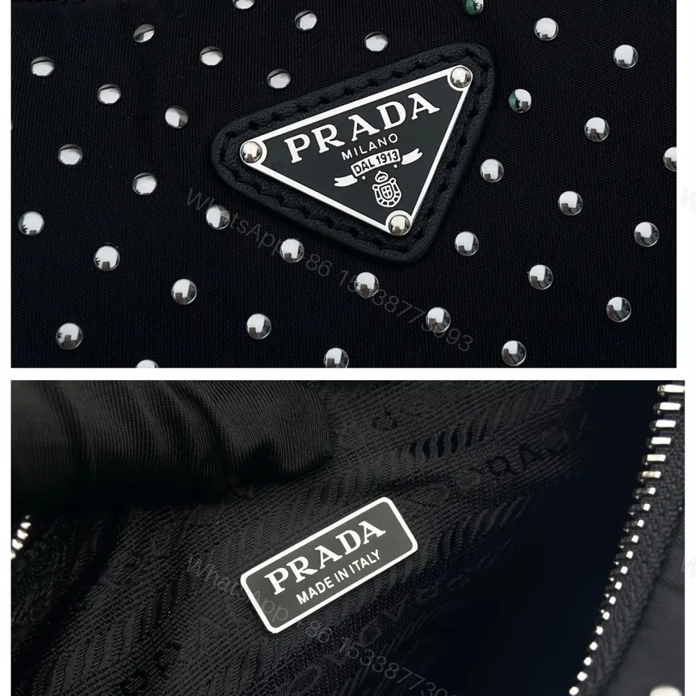 View 8 of 高仿Prada*RE-Nylon系列1BC515鉚釘單肩包黑色Mini免檢版