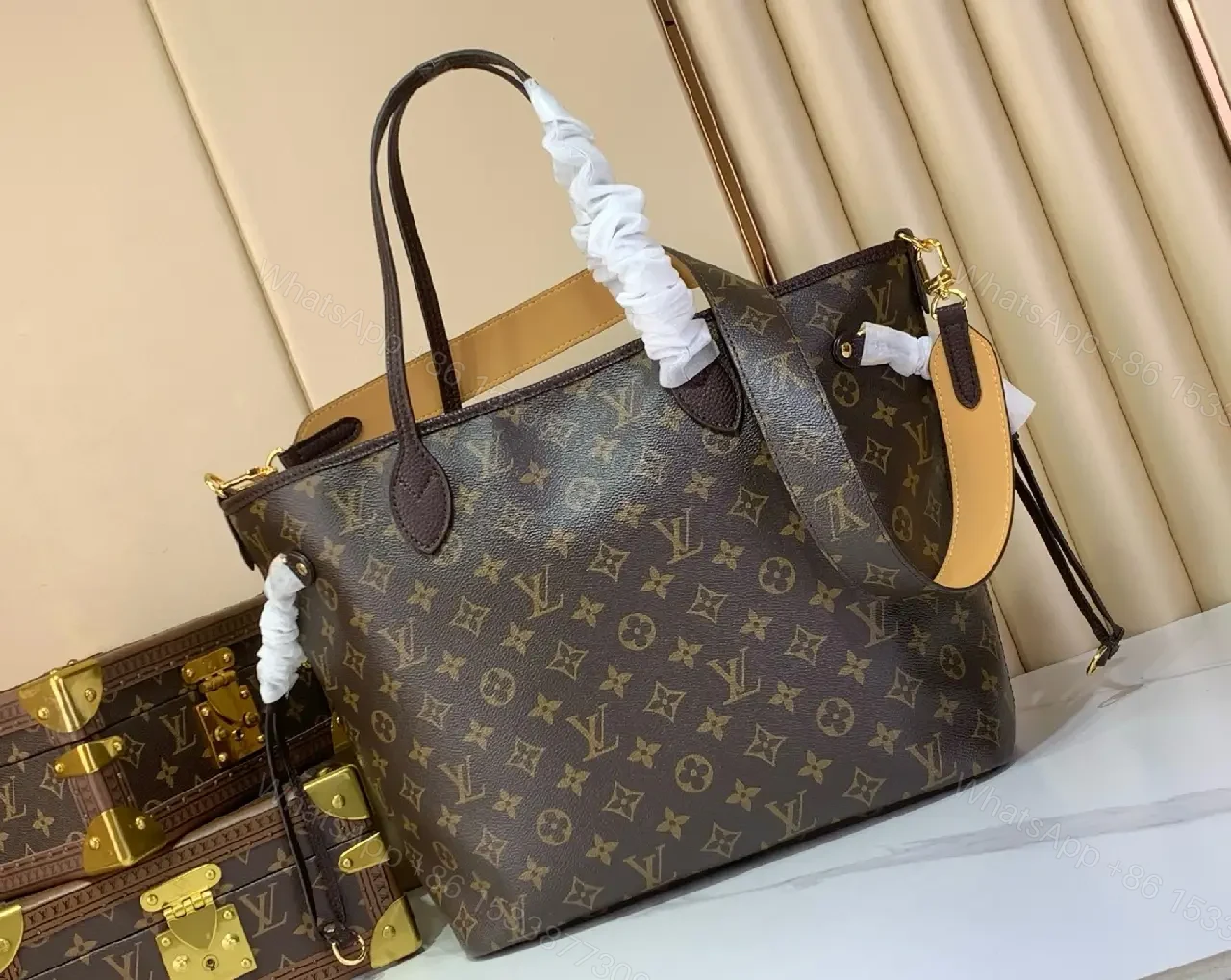 View 7 of Dark Brown Monogram LV Tote Bag - Structured Top-Handle Style