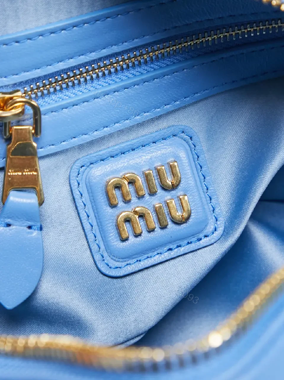 View 7 of Bright Blue Quilted Structured Satchel with Top Handles Analogous to Miu Miu-style Gold Hardware Bag