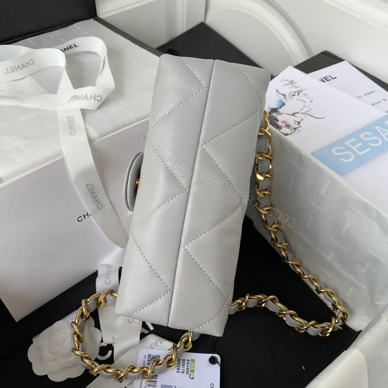 View 6 of Chanel-Inspired Quilted Mini Bag: Gray & Gold Chain Luxury
