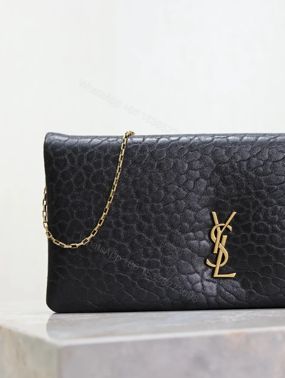 View 4 of Black Leather Clutch with Gold Hardware Chain