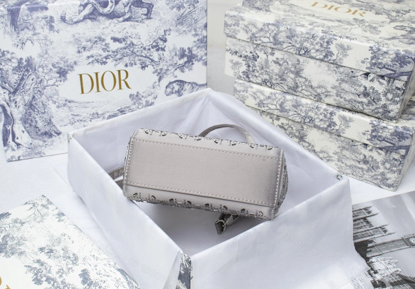 View 4 of Lady Dior Embellished Cannage Satin Mini