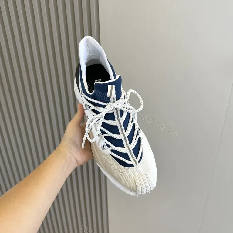 View 9 of Moncler Navy Knit Sneaker with White Leather, Lux-Chic Style