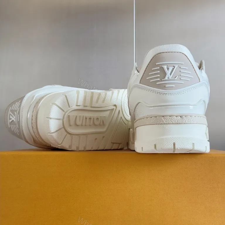 View 3 of White Leather Louis Vuitton-Inspired High-Tops: Luxury Minimalist Sneakers