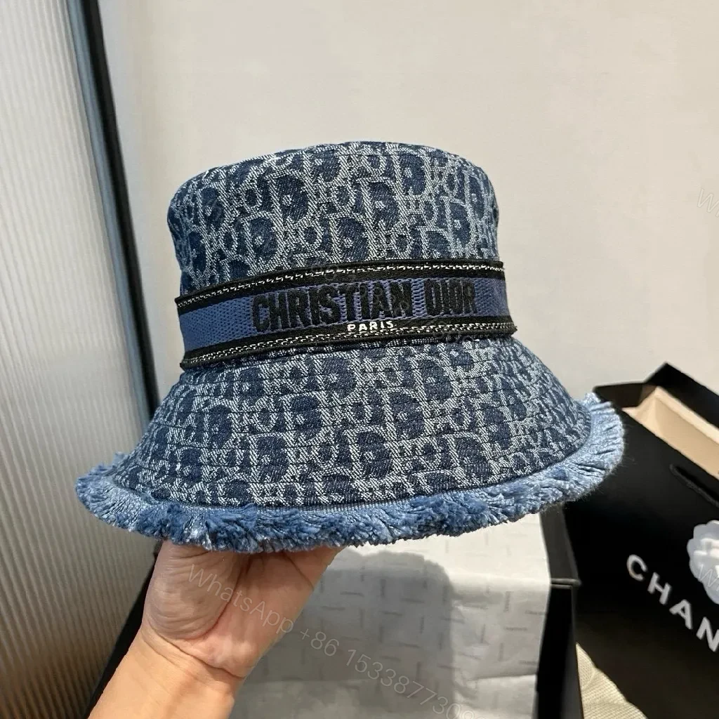 View 2 of Denim Textured Bucket Hat with Branding Band, Stylish, Unisex