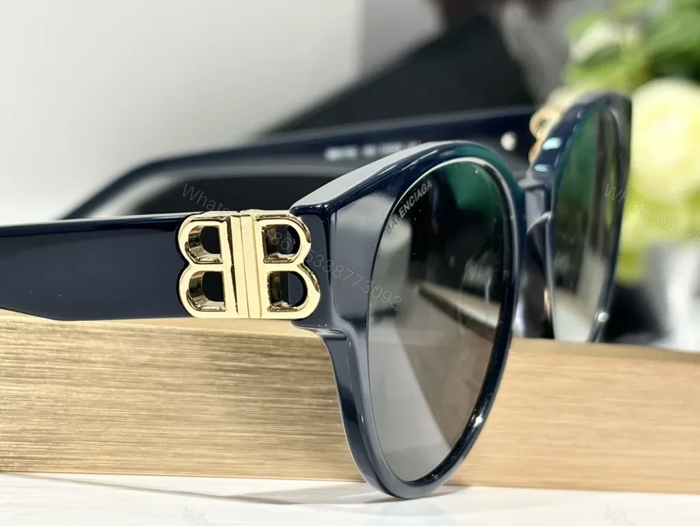 View 3 of Blue Acetate Round Sunglasses with Gold Hardware, Polarized