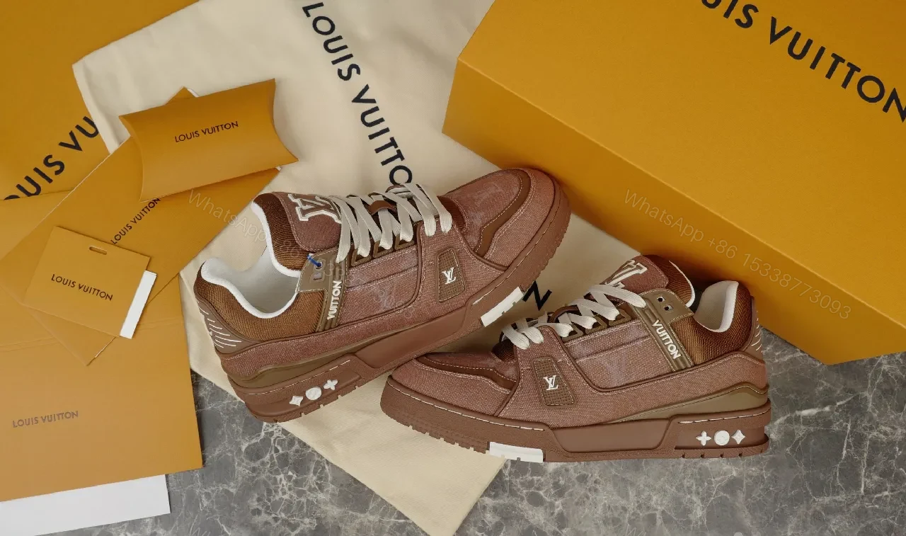 View 5 of Brown Leather & Mesh Louis-Style High-Top Sneakers, Cushioned Comfort
