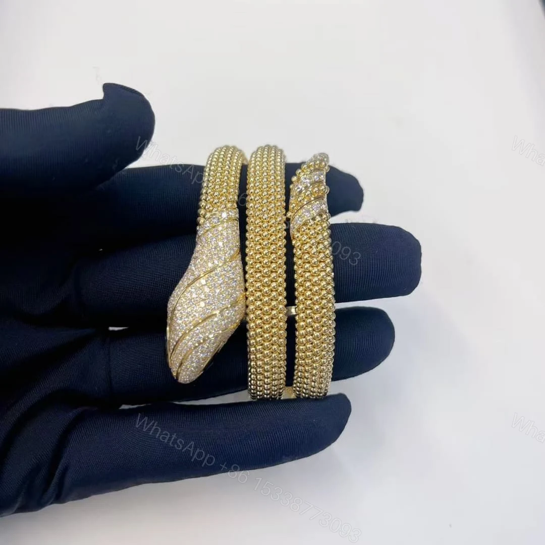 View 3 of 18kt Gold Bvlgari Serpenti Two-Coil Bracelet With Head and Tail Diamonds Onyx 358432