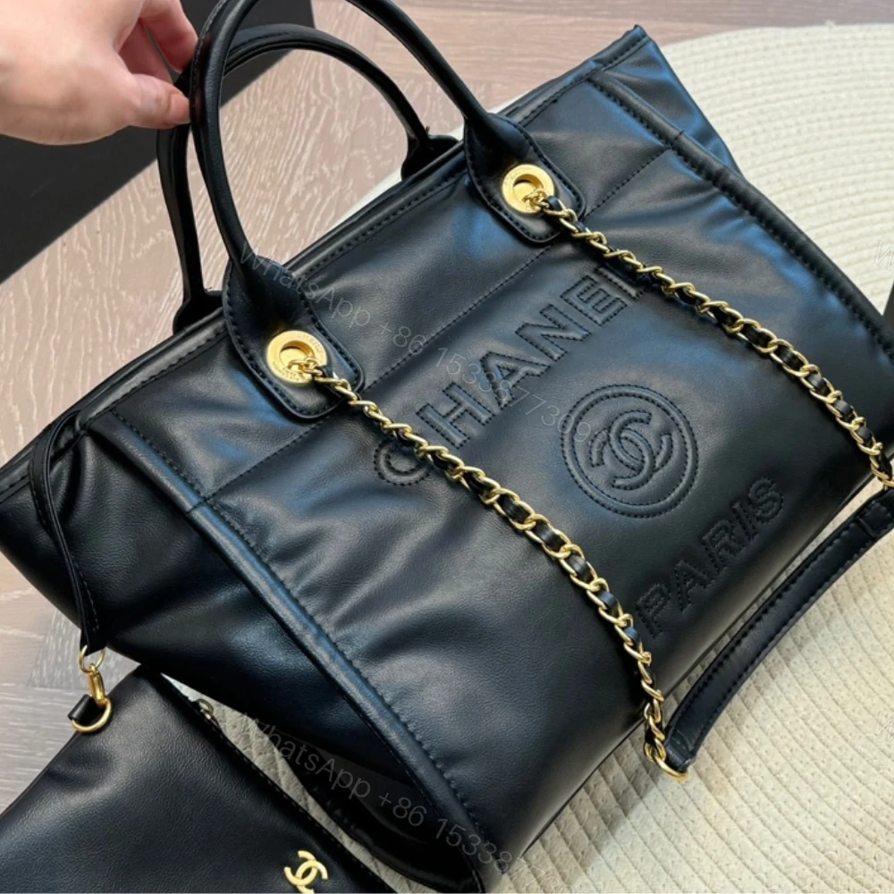 View 2 of Chanel Large Deauville Shopping Bag Black 31Cm