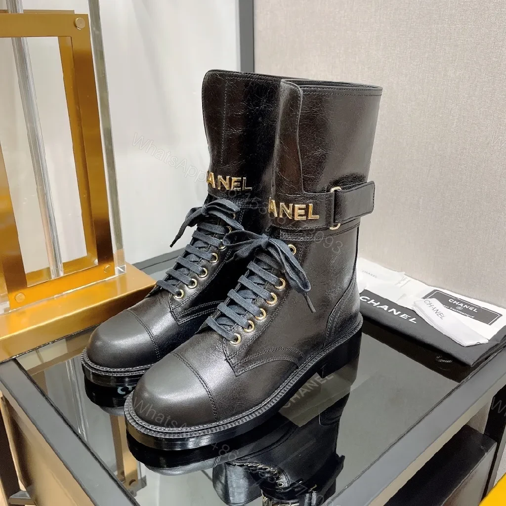 View 4 of Bold Leather Combat Boots with Gold Hardware, Chelsea Style