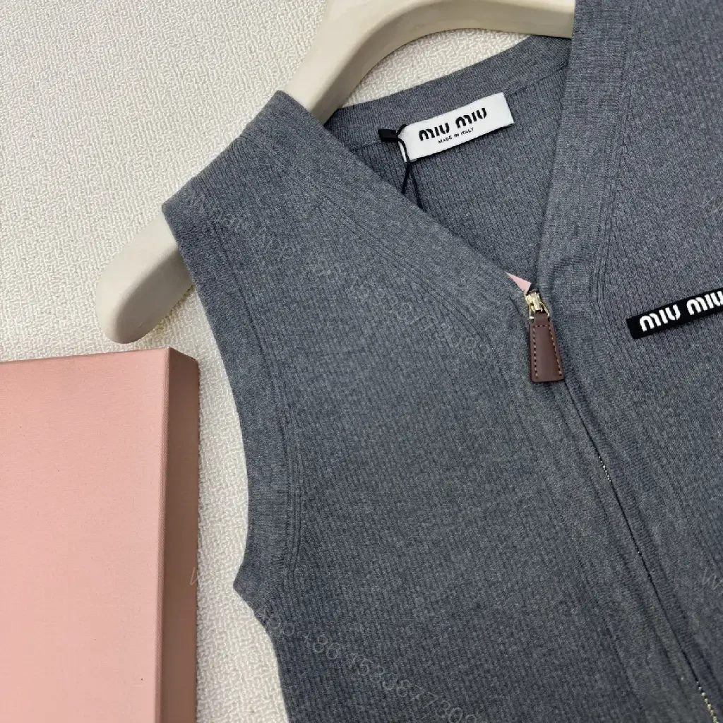 View 9 of Gray Wool Vest Zipper Miu Miu Style Front Pockets Vest