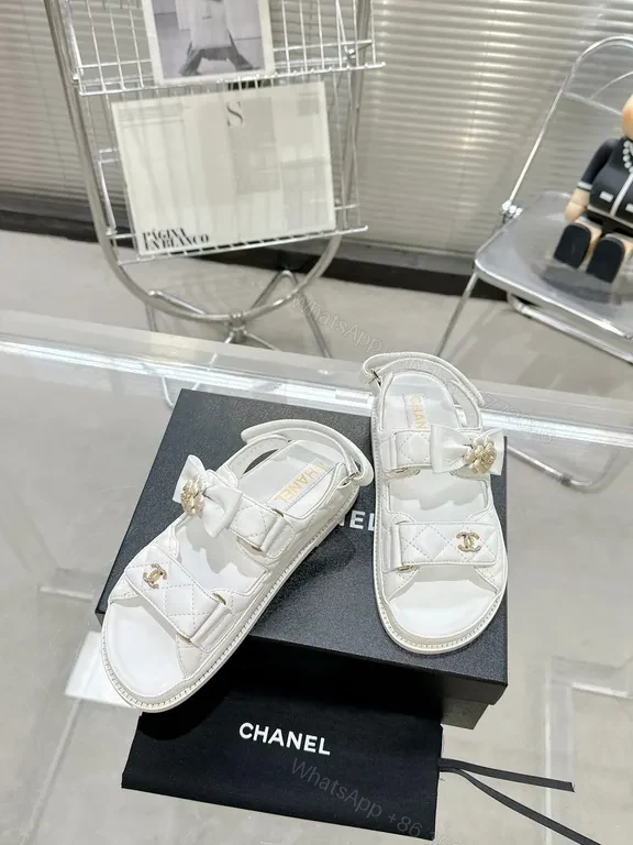 View 6 of White Lux Sandals: Quilted, Bow-Accent, Gold-Detail, Comfort Fit