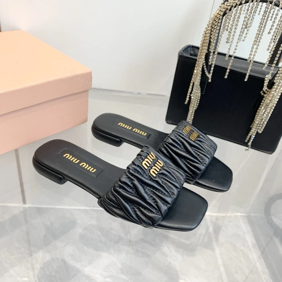 View 3 of MIUMIU MATELASSÉ NAPPA LEATHER SLIDES BLACK
