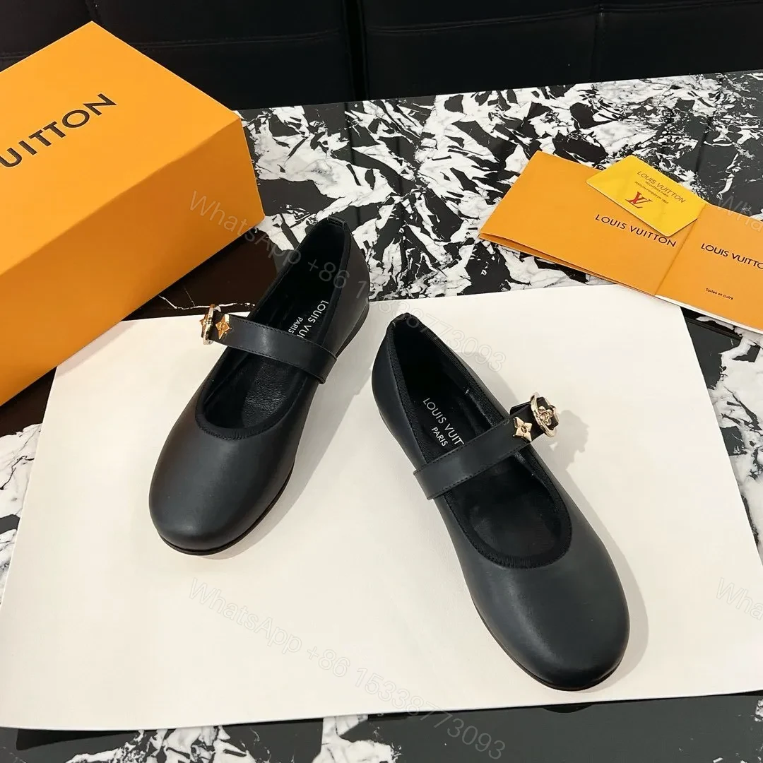 View 4 of LV Women Black Leather Mary Jane Flats