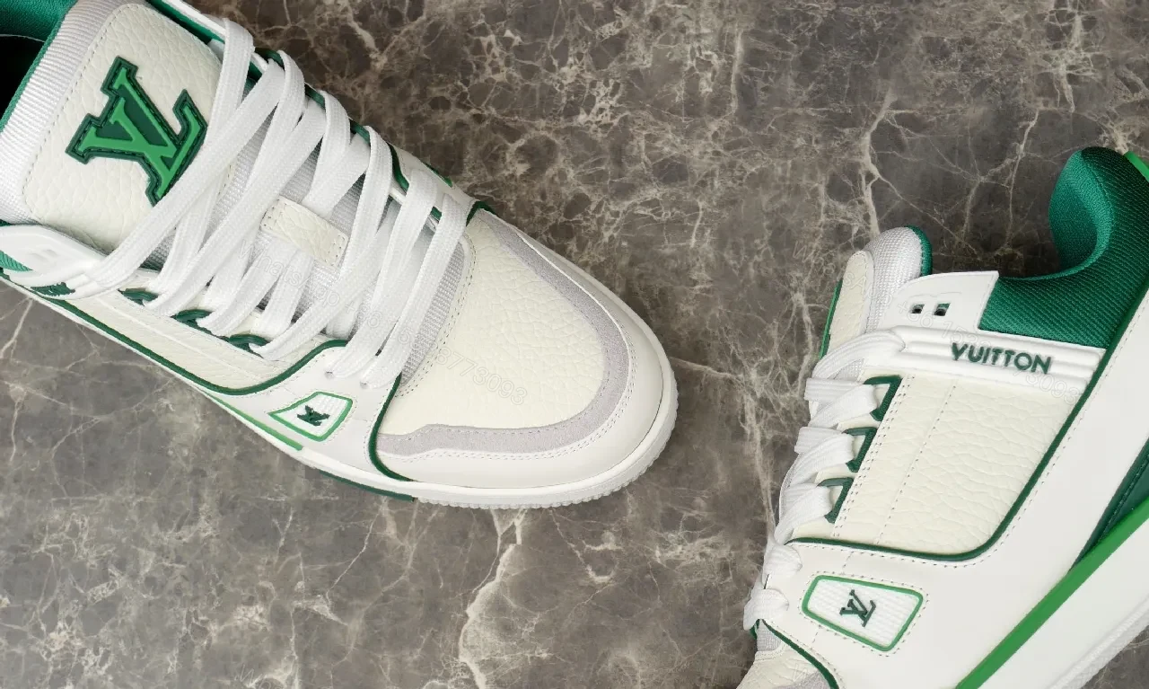 View 5 of White & Green Luxe-Style Sneakers with Signature Detailing