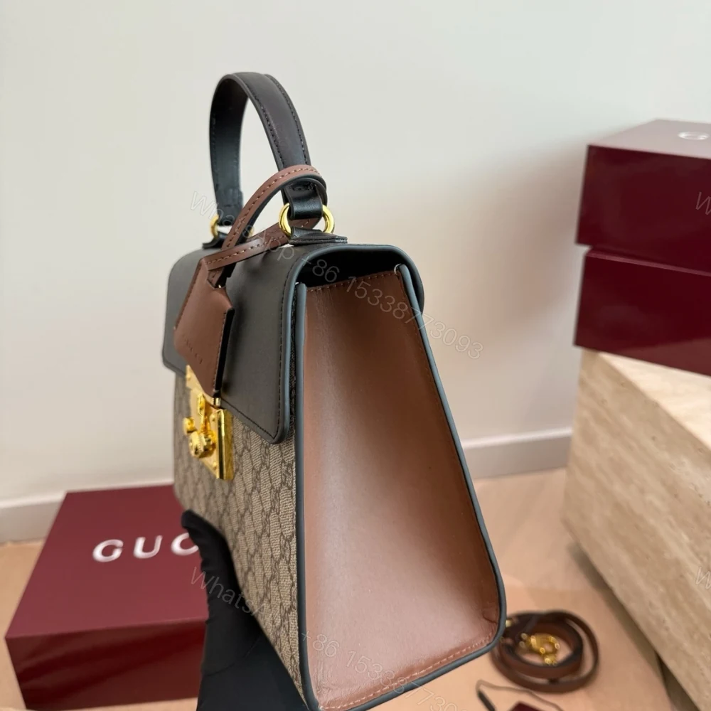 View 4 of Gucci Padlock GG Supreme Top Handle Bag Black And Beige 28Cm 453188 KLQJG 9785