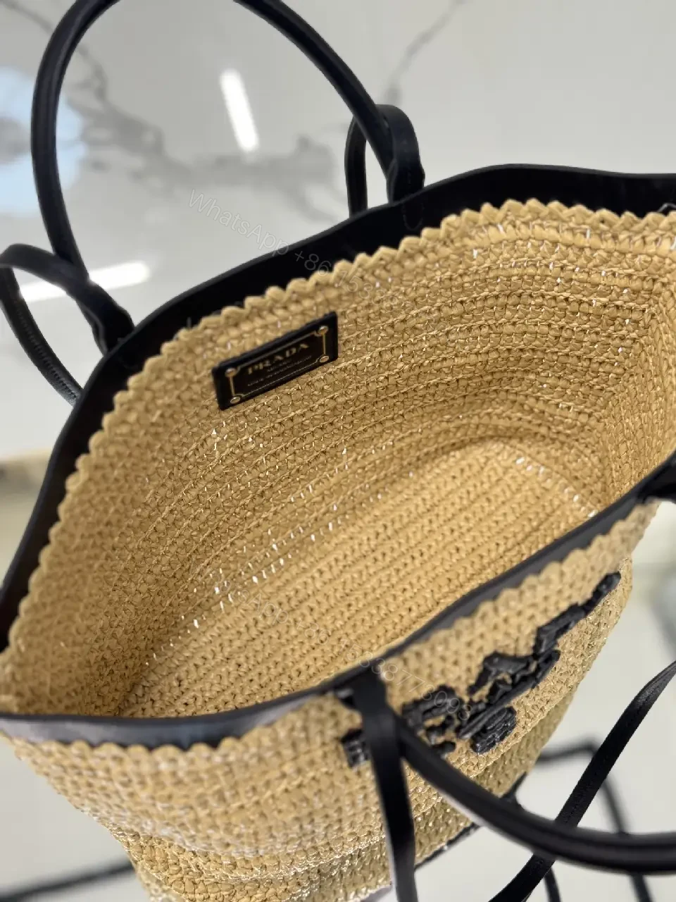 View 7 of Nautical Raffia Tote with Black Leather Trim: Everyday Luxury