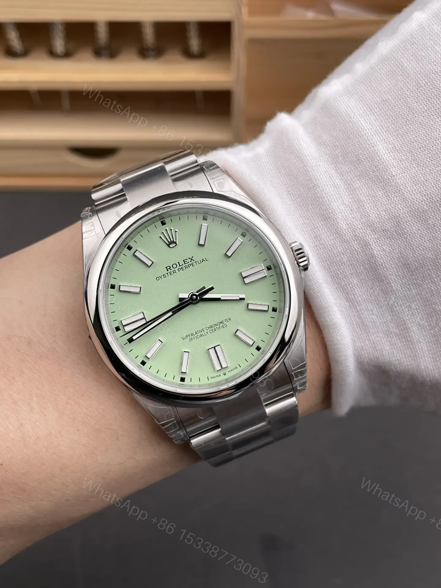 View 9 of Rolex Oyster Perpetual 41 134300 Pistachio Dial Watch 134300-006