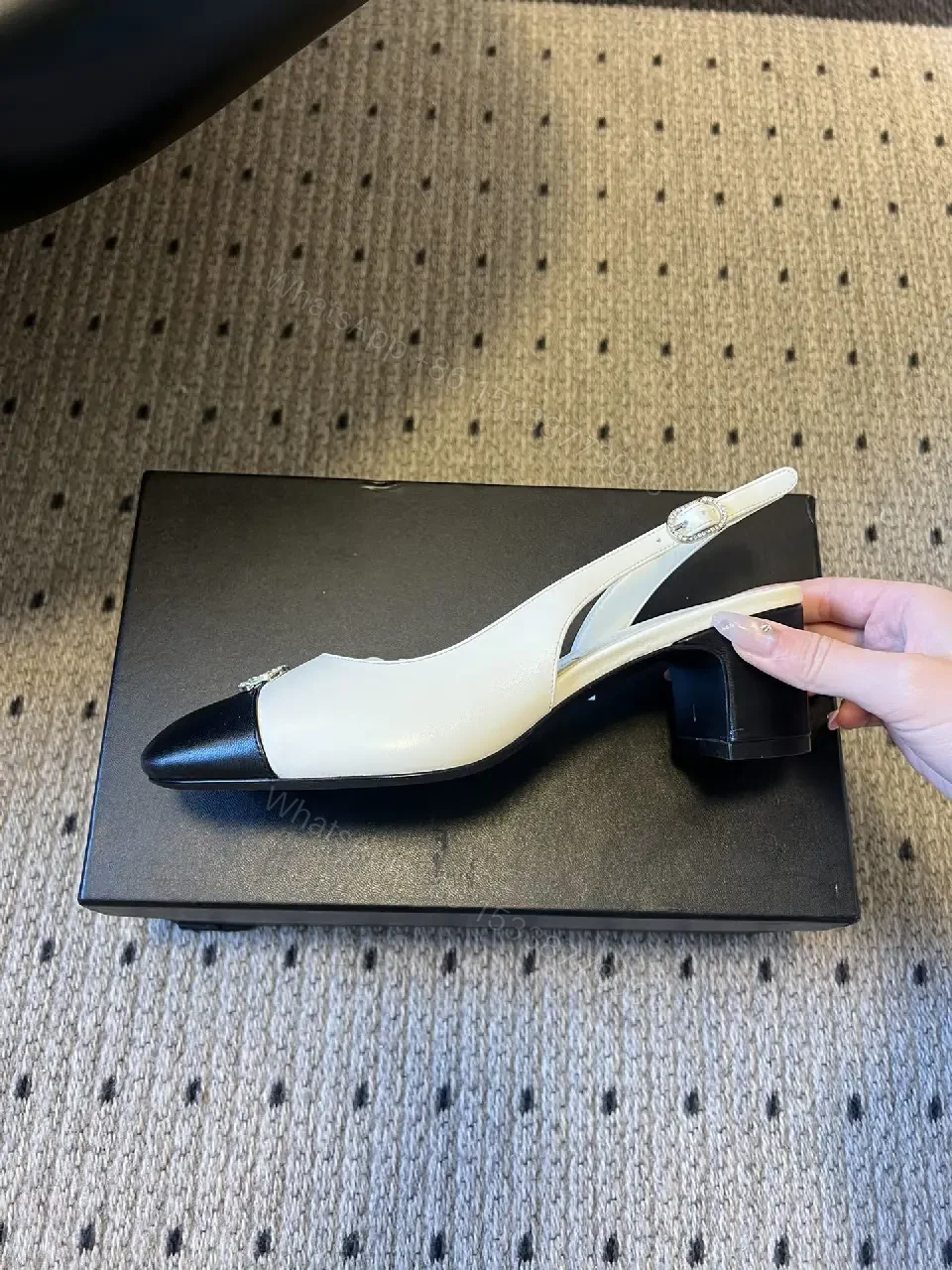 View 2 of Two-Tone Leather Slingback Pumps with Logo Hardware