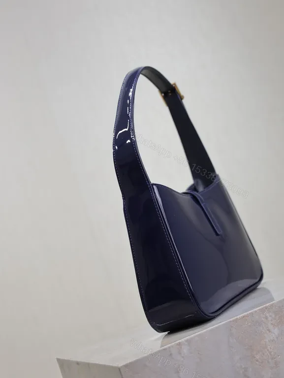 View 3 of Navy Satin-Gloss Crossbody with Gold YSL Hardware