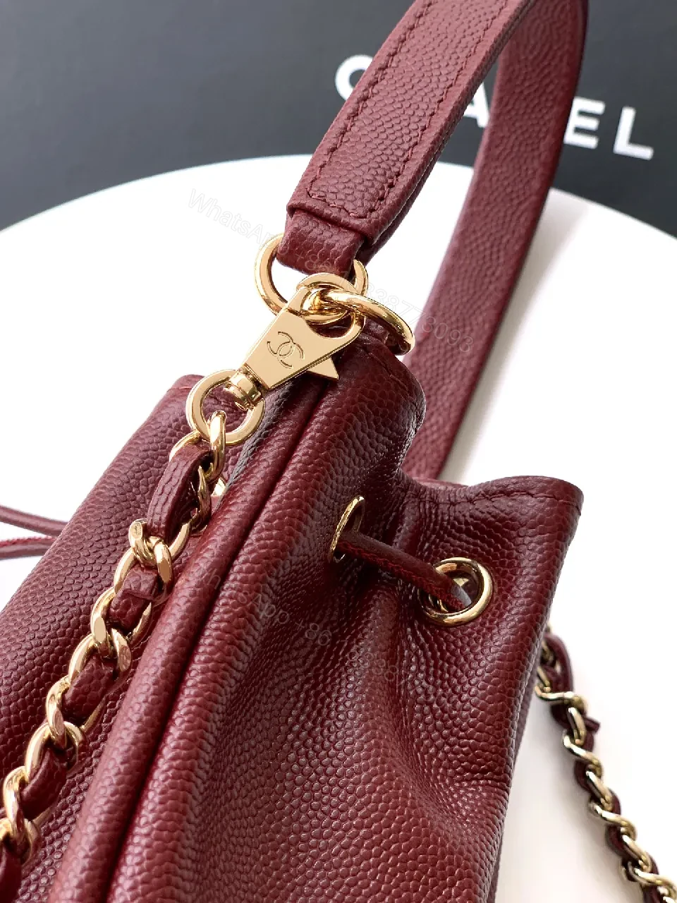 View 5 of Burgundy Quilted Mini Bag with Gold Hardware