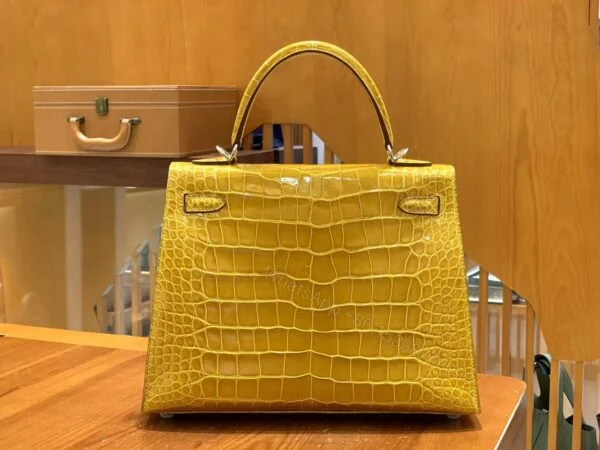 View 3 of Hermes Kelly bag 25 Sellier Jaune ambre Genuine Alligator Crocodile skin Gold hardware