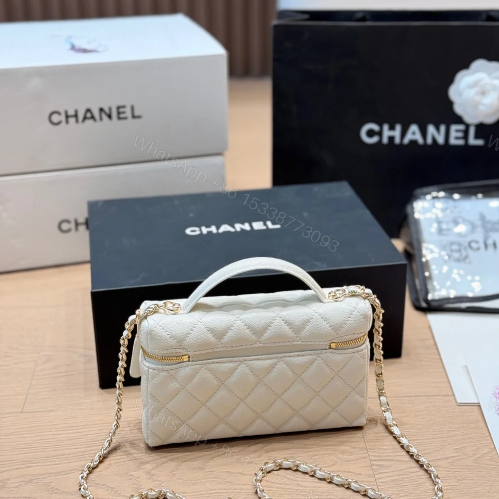 View 5 of Chanel Classic Vanity With Chain Gold Hardware White 19Cm