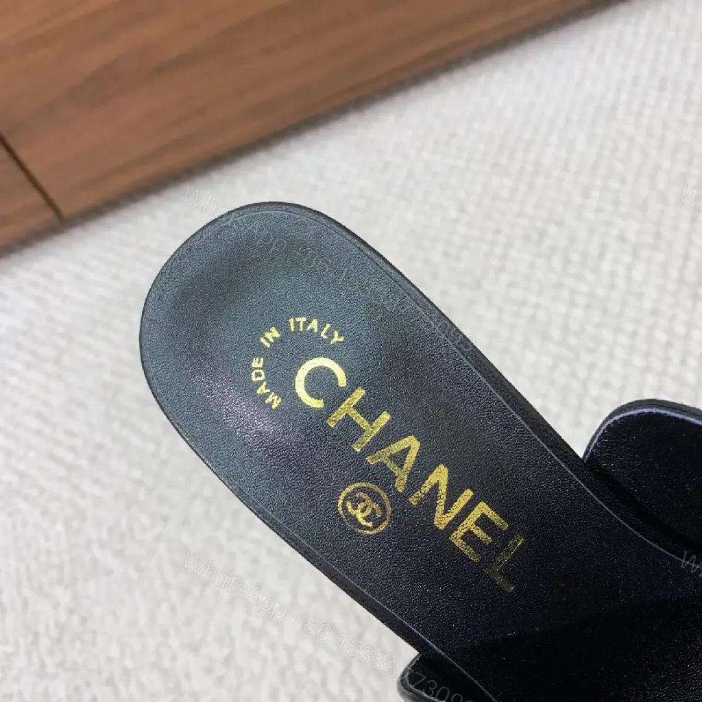 View 10 of Chic Black Leather Slide Heels – Luxe Comfort, Gold Hardware