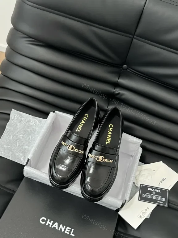 Chic Leather Loafers + Chain Detail + Luxury Comfort + Gold Accent + Loafers — view 1