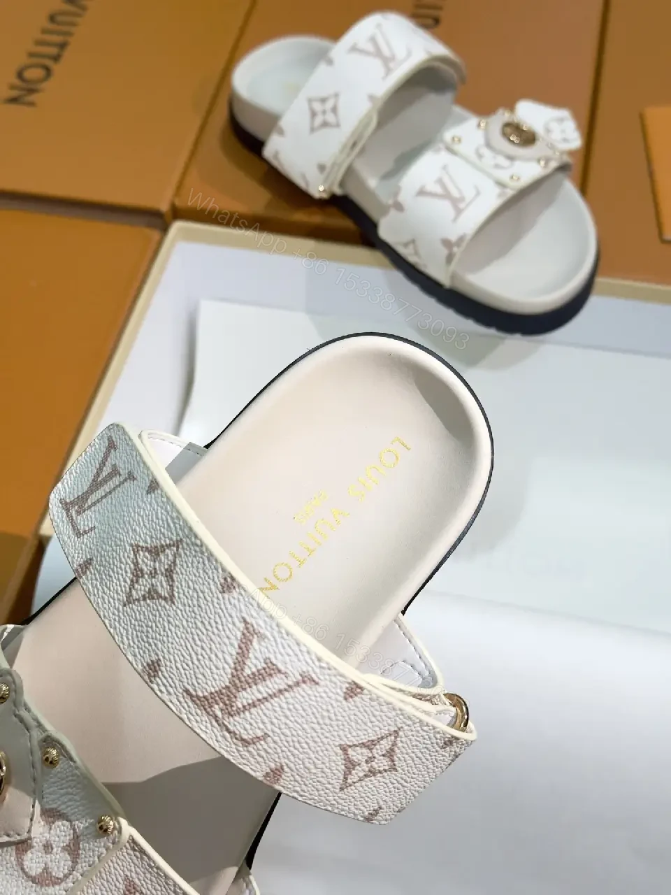 View 4 of White Canvas Luxury Monogram Sandals