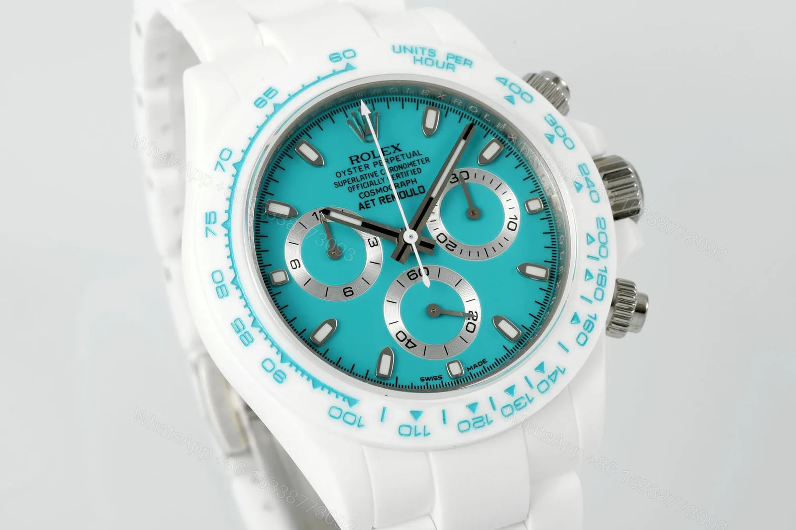 View 3 of JF Factory Clean Factory AET Daytona Ceramic Watch, White & Blue