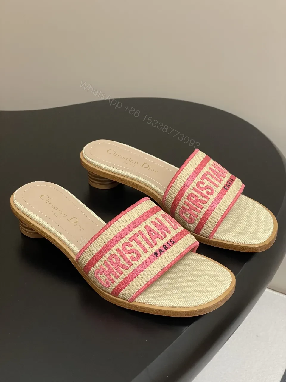 View 8 of Raffia Mules: Logo Stripe, Open-Toe, Wooden Heel, Summer chic