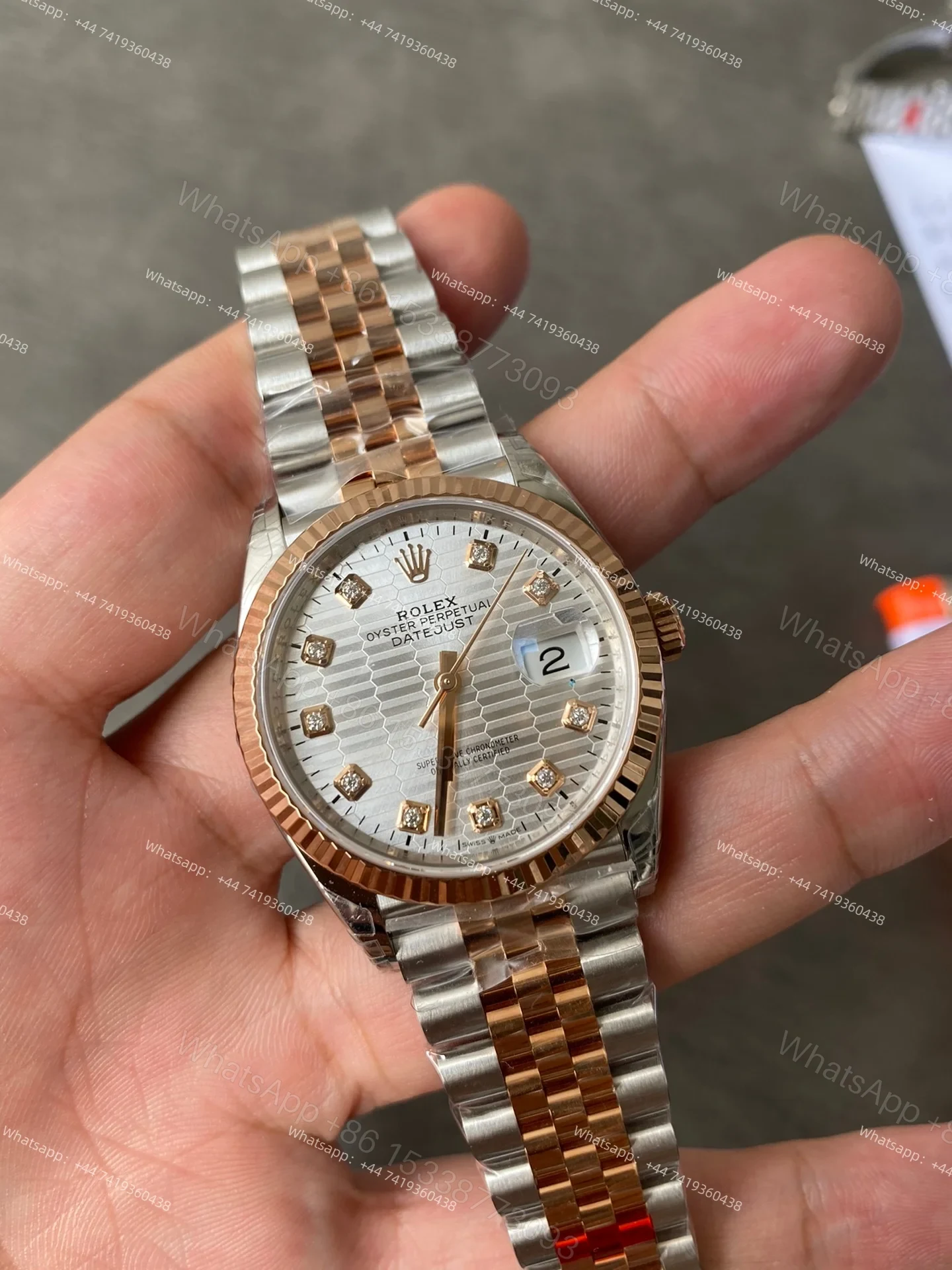 View 3 of Rolex Datejust M126231-0039 1:1 Replica Water Ripple Diamond Silver Dial Jubilee 36MM 3235 Movement Super Clone Watch