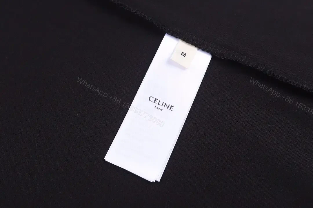 View 9 of Black Cotton Tee Crew Neck with White Horse Carriage Print CELINE PARIS T-shirt