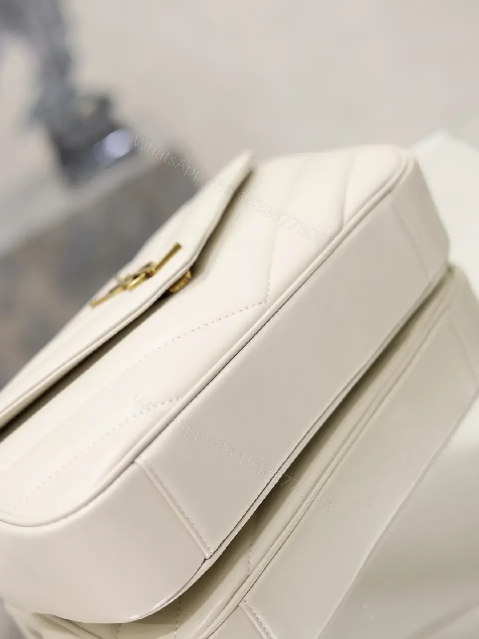 View 6 of White Leather Luxury Handbag Chevron Quilted Top Handle Bag