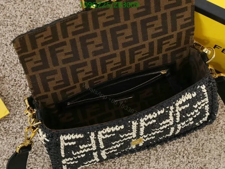 View 8 of Fendi Baguette Black Raffia Bag with Crocheted FF ZB9900