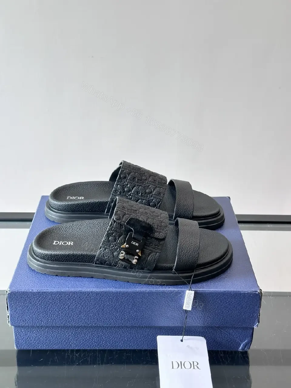 View 8 of Blue Leather Sandals Dior Style Buckle Sandals